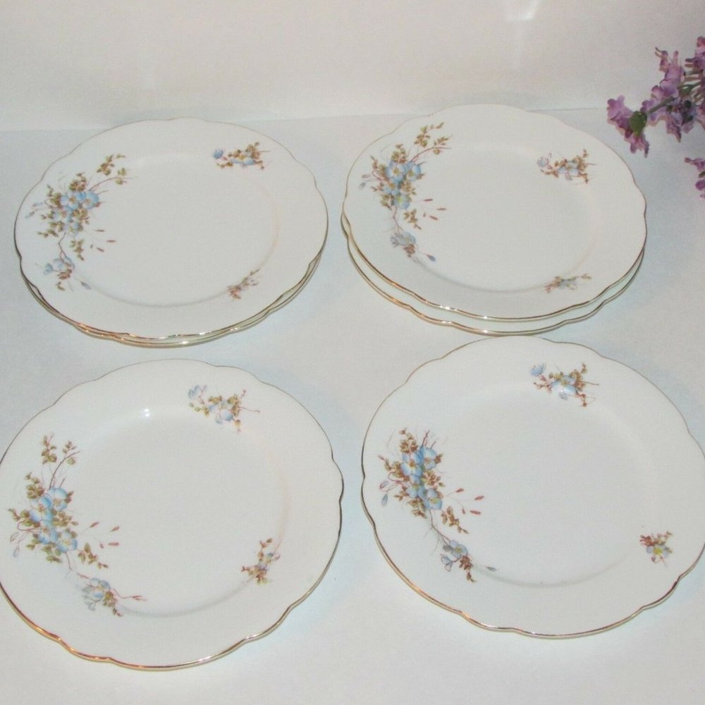 6 Vintage Carlsbad China Cake or Dessert Plates Delicate Blue Flower Cottagecore